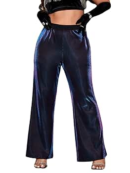 WDIRARA Women's Plus Size Metallic Sparkly Elastic High
